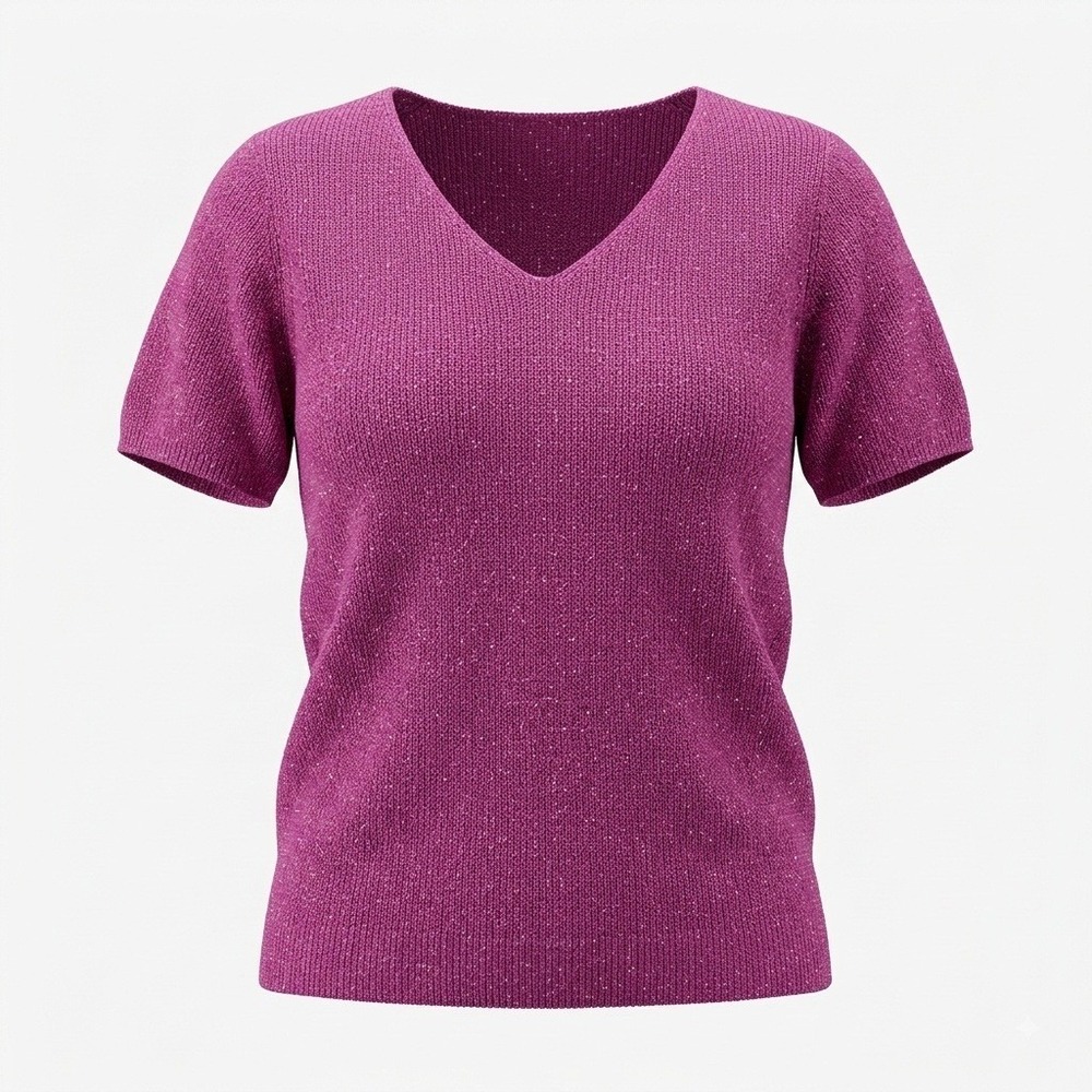 Patchington Sparkly Pink V-Neck Short Sleeve Top Glitter Party Blouse One Size